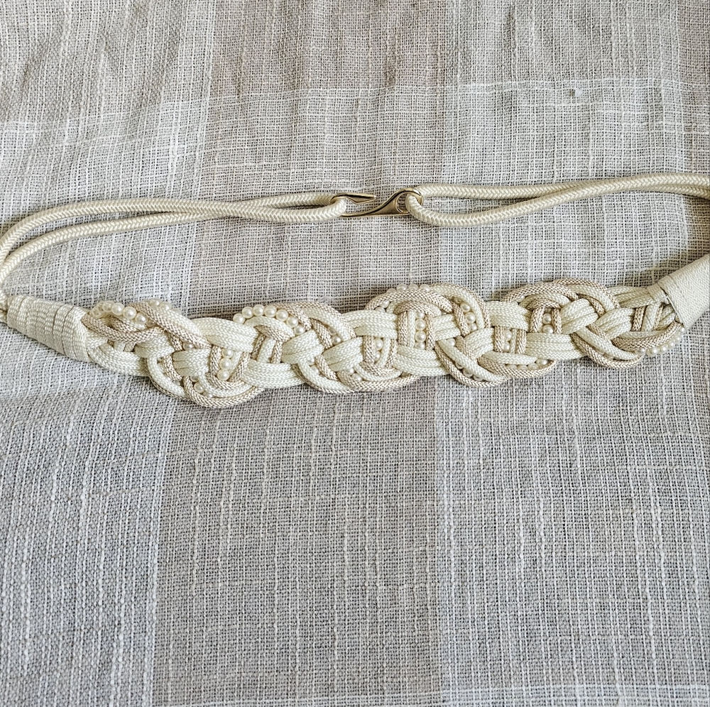 Vintage Poetcore Operacore Mobwife Glam Regency Pearl & Gold Statement Rope Belt